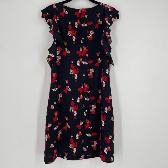 Banana Republic Floral Print Flutter Sleeve Shift Dress Black Red Size 0 XS - Picture 3 of 13